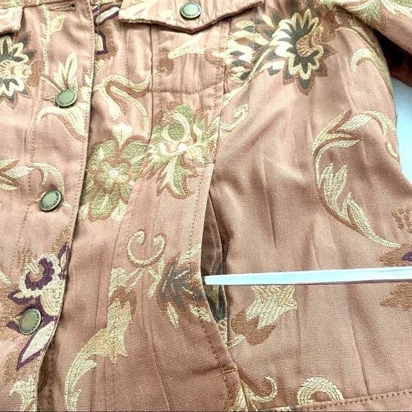 Jean-style Brown Jacket Petite Large Floral Western Button-down Front - Picture 7 of 13